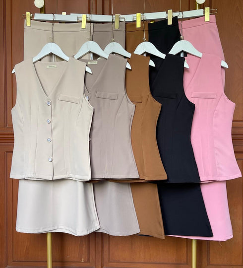 Women Chic Elegant Vest With Skirts Sets